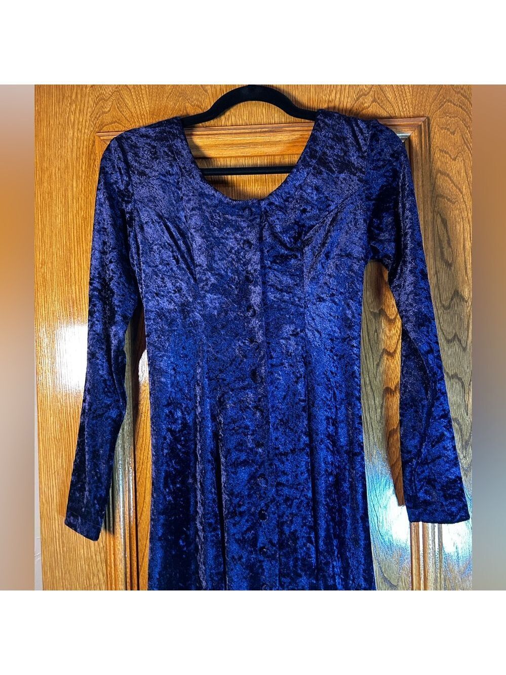 90s Royal Purple Crushed Velvet Goth Prom Fairycore Dress - Picture 2 of 12